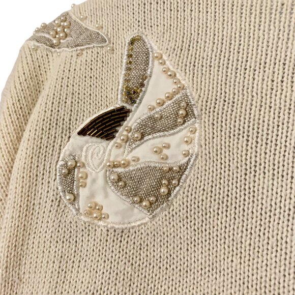 '89 IB Diffusion Embellished Beaded Seashell Sweater Womens SZ M - Hong Kong - Picture 8 of 13